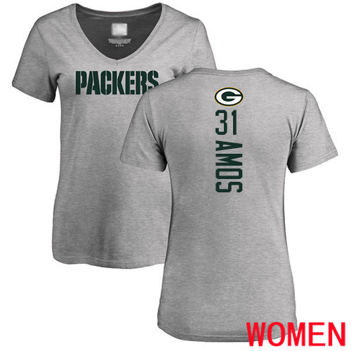 Green Bay Packers Ash Women #31 Amos Adrian Backer V-Neck Nike NFL T Shirt->nfl t-shirts->Sports Accessory